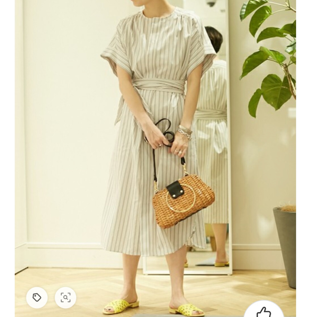 MACPHEE(マカフィー)のMACPHEEマカフィー　シャツワンピース　ウエストリボン　ミモレ丈　ストライプ レディースのワンピース(ロングワンピース/マキシワンピース)の商品写真