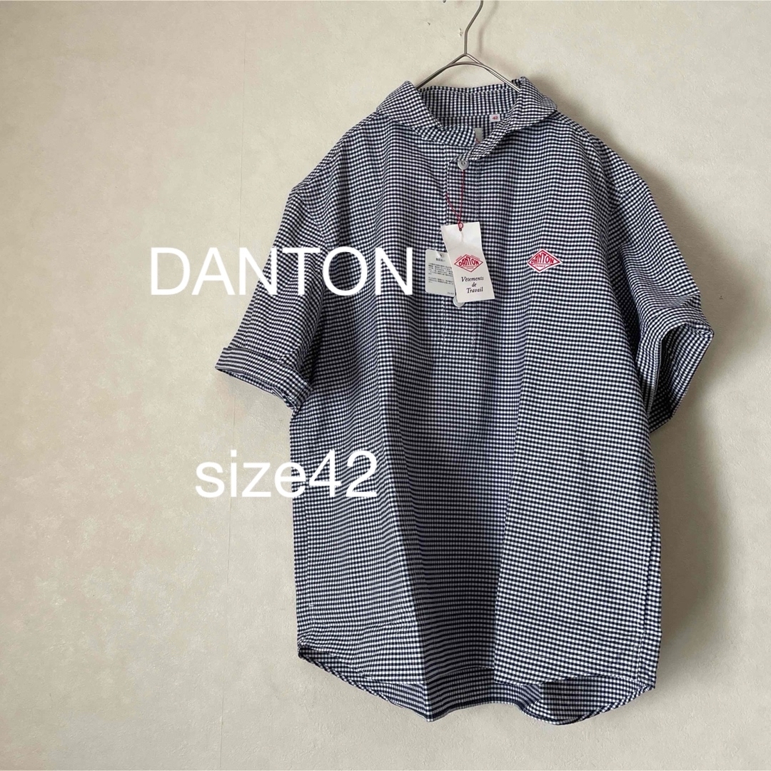 DANTON - DANTONラウンドカラーシャツ ギンガムチェック42半袖 ダントンネイビー