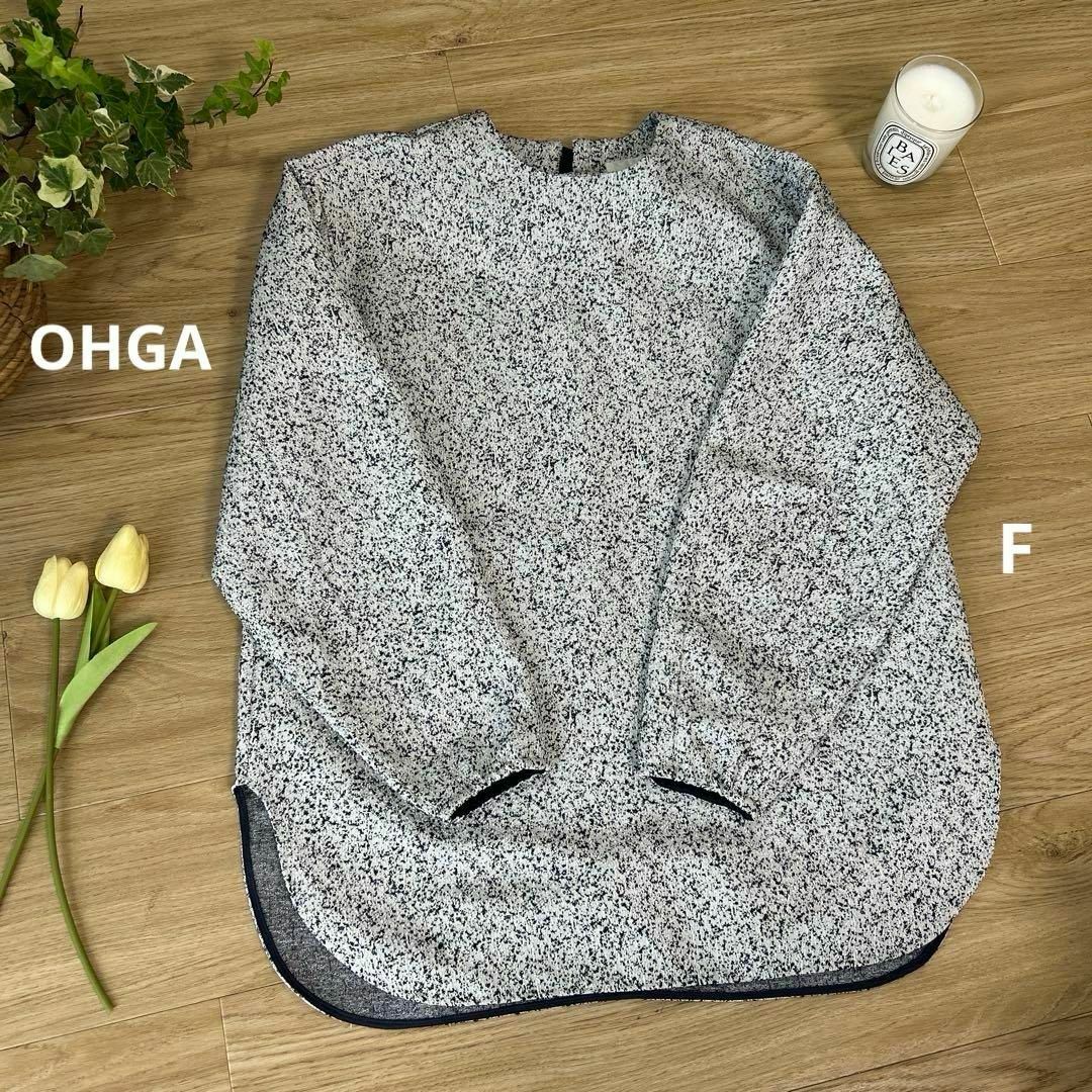 OHGA オオガ ジャガードトップス 長袖ブラウス グレー Fフリーサイズ OHGA オオガ ジャガードトップス 長袖ブラウス グレー Fフリーサイズ