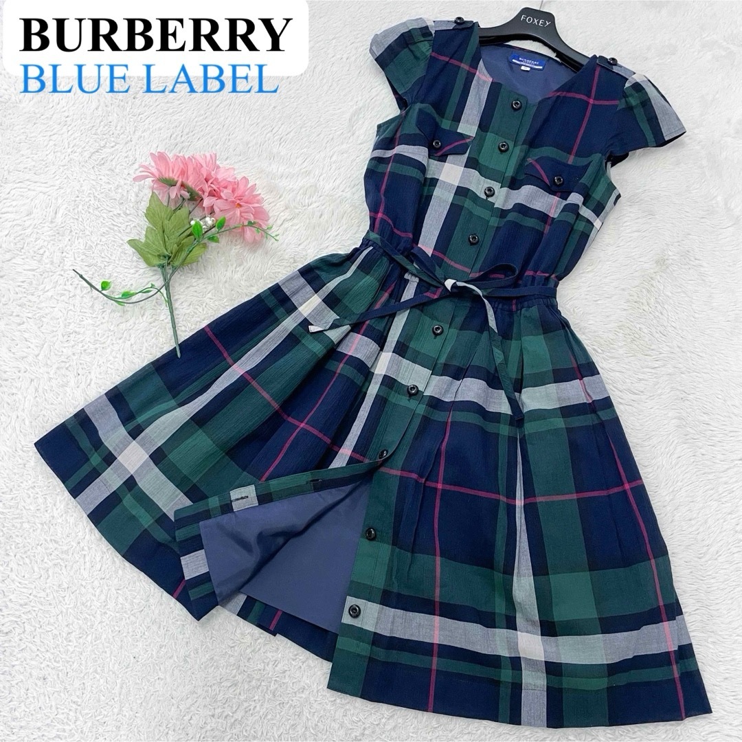 美品 BURBERRY BLUE LABEL シャツワンピース メガチェック 美品 BURBERRY BLUE LABEL シャツワンピース メガチェック