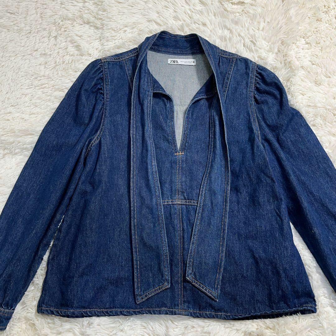 ZARA - ZARA デニム ボウタイ リボン ブラウス フレアの通販 by moon's shop｜ザラならラクマ