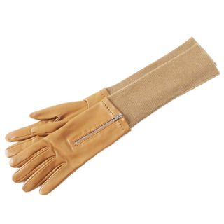 エルメス(HERMES)の美品◎HERMES エルメス ラムレザー カシミヤ100％ シルバー金具 ロンググローブ／手袋 ゴールド 7.5 箱付き フランス製 レディース(手袋)
