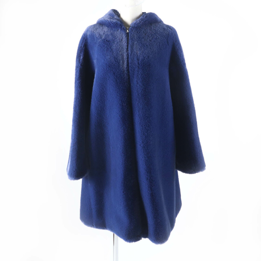 EMPORIO ARMANI - 極美品★EMPORIO ARMANI エンポリオ アルマーニ 2021年製 6K2L882NNUZ フード・ロゴZIP付 エコファー Aラインコート ブルー 36 ハンガー付き 正規品 レディース