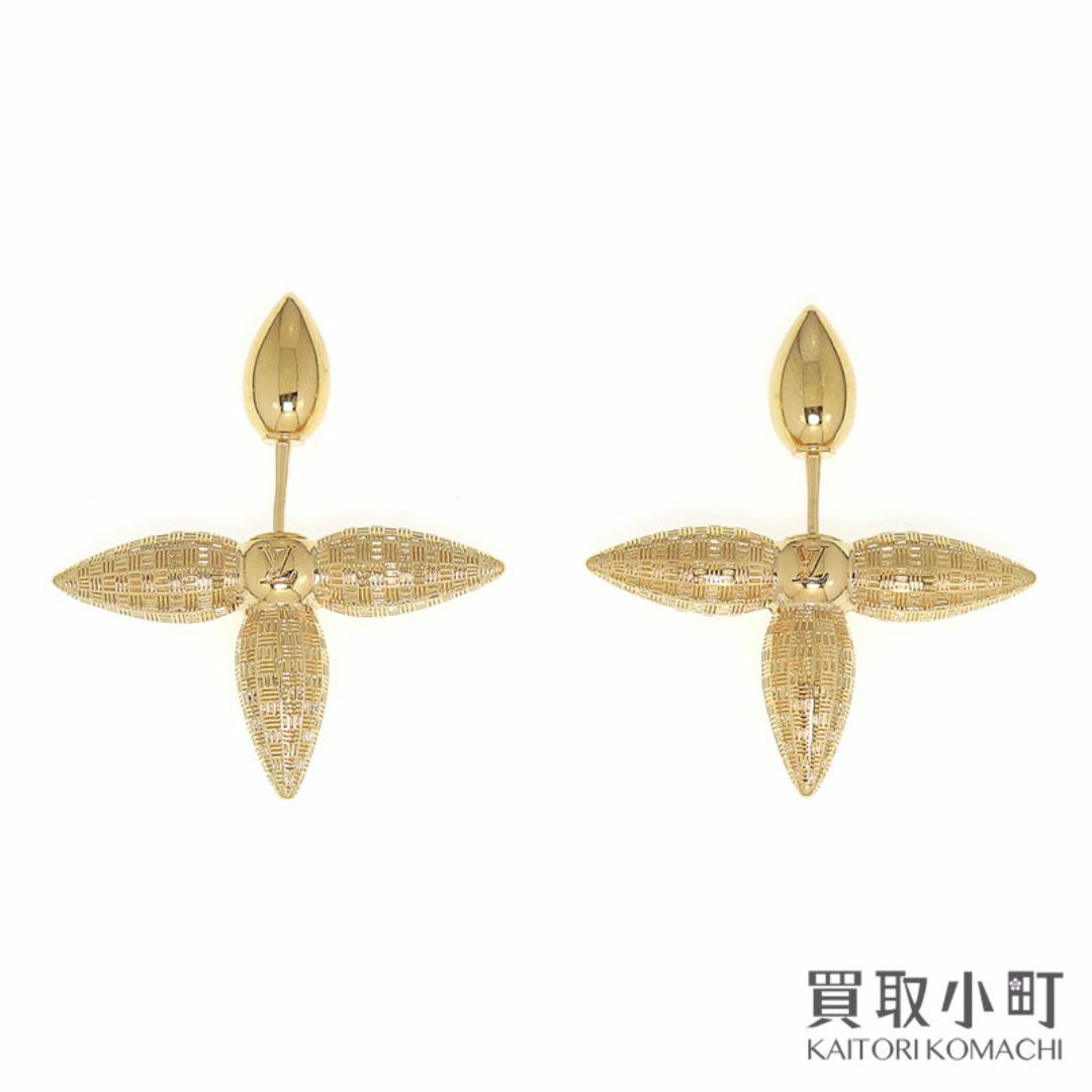 LOUIS VUITTON - 【美品】ルイヴィトン【LOUIS VUITTON】M00570 ブックル ドレイユ ルイゼット バイ ナイト ギョーシェ加工 ゴールド アクセサリー フラワーモチーフ ピアス ファッションジュエリー LV LOUISETTE STUD EARRINGS【Aランク】【中古】