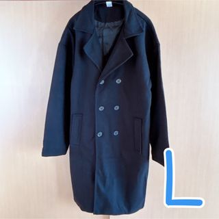 新品★軽量 ダブルボタン チェスターコート ロング アウター ブラック 黒 L(ロングコート)