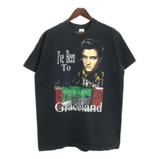 90年代 USA製 フルーツオブザルーム Elvis Presley エルヴィス・プレスリー 半袖Ｔシャツ ブラック (メンズ XXL) 中古 古着 T3777(Tシャツ/カットソー(半袖/袖なし))