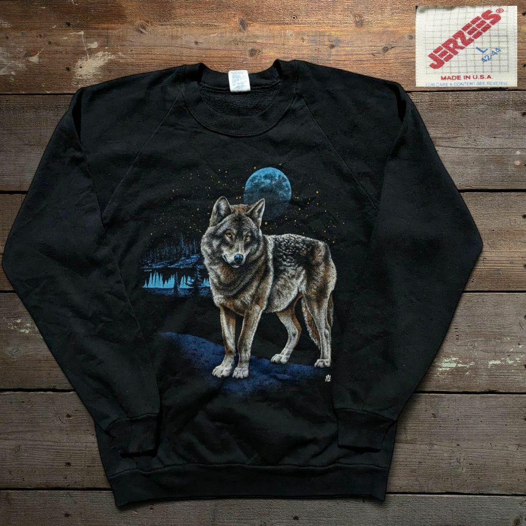 MADE IN USA - あいみょん　80s　USA製　リアルアニマルプリント　オオカミ　狼　スウェット