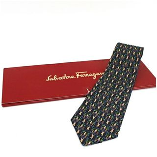フェラガモ(FERRAGAMO)のサルヴァトーレ・フェラガモ 未使用 シルク ネクタイ 小人柄 中古 Sランク Salvatore Ferragamo ｜メンズ ビジネス 紙ケース付き【送料無料】(ネクタイ)