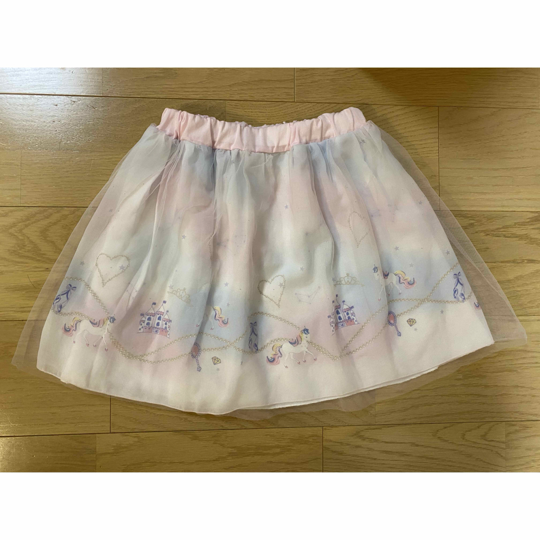 ☆美品☆130ユニコーンお城シフォンピンクスカート キッズ/ベビー/マタニティのキッズ服女の子用(90cm~)(スカート)の商品写真