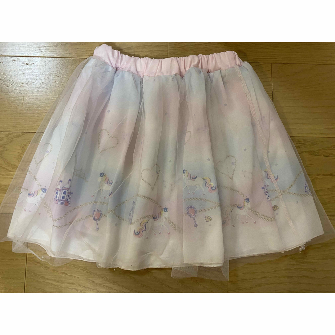 ☆美品☆130ユニコーンお城シフォンピンクスカート キッズ/ベビー/マタニティのキッズ服女の子用(90cm~)(スカート)の商品写真