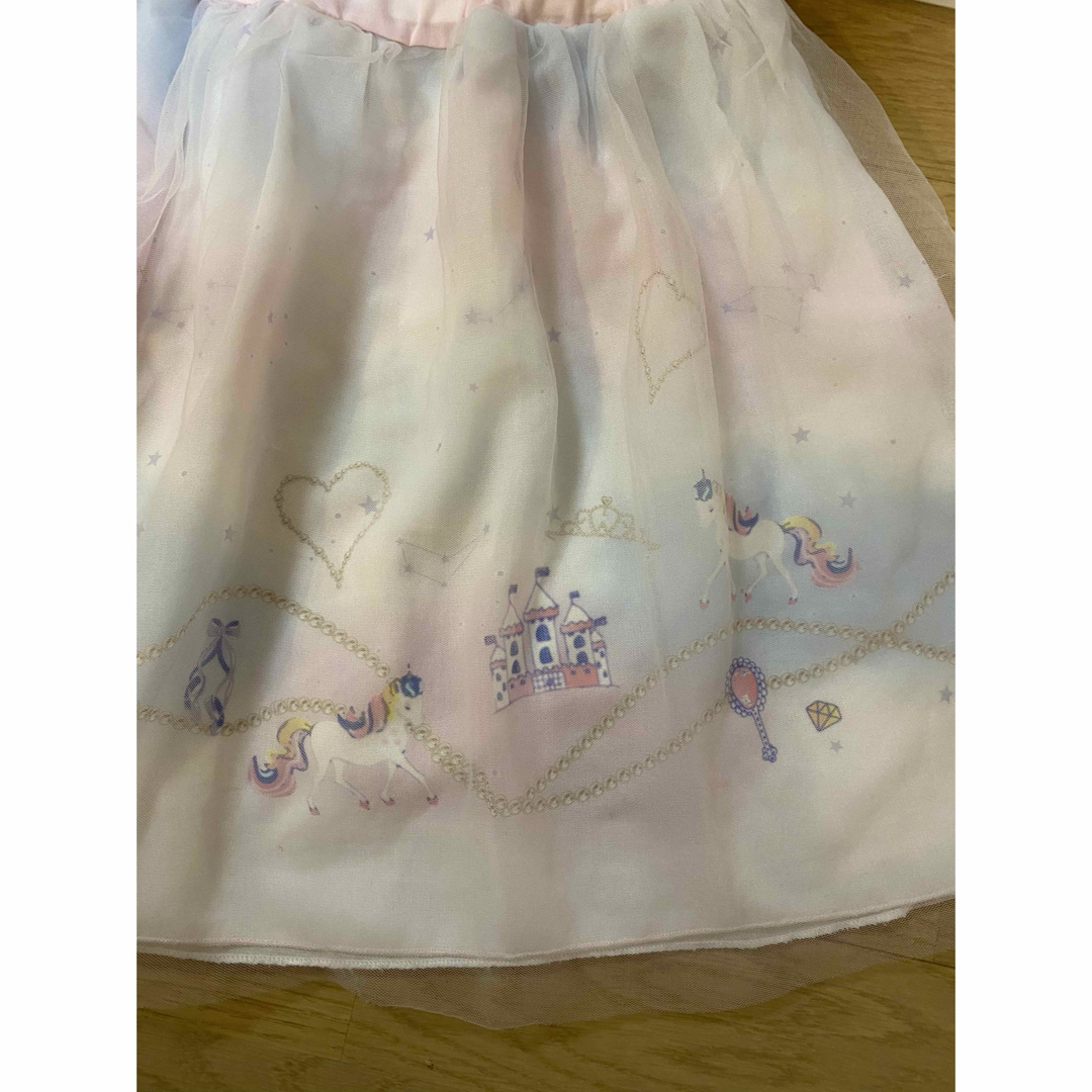 ☆美品☆130ユニコーンお城シフォンピンクスカート キッズ/ベビー/マタニティのキッズ服女の子用(90cm~)(スカート)の商品写真