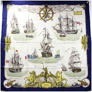 エルメス(HERMES)のエルメス スカーフ カレ90  『VAISSEAVX ET FREGATES』 中古 Bランク HERMES | レディース 女性 ヴィンテージ 【送料無料】【クリーニング済み】(バンダナ/スカーフ)
