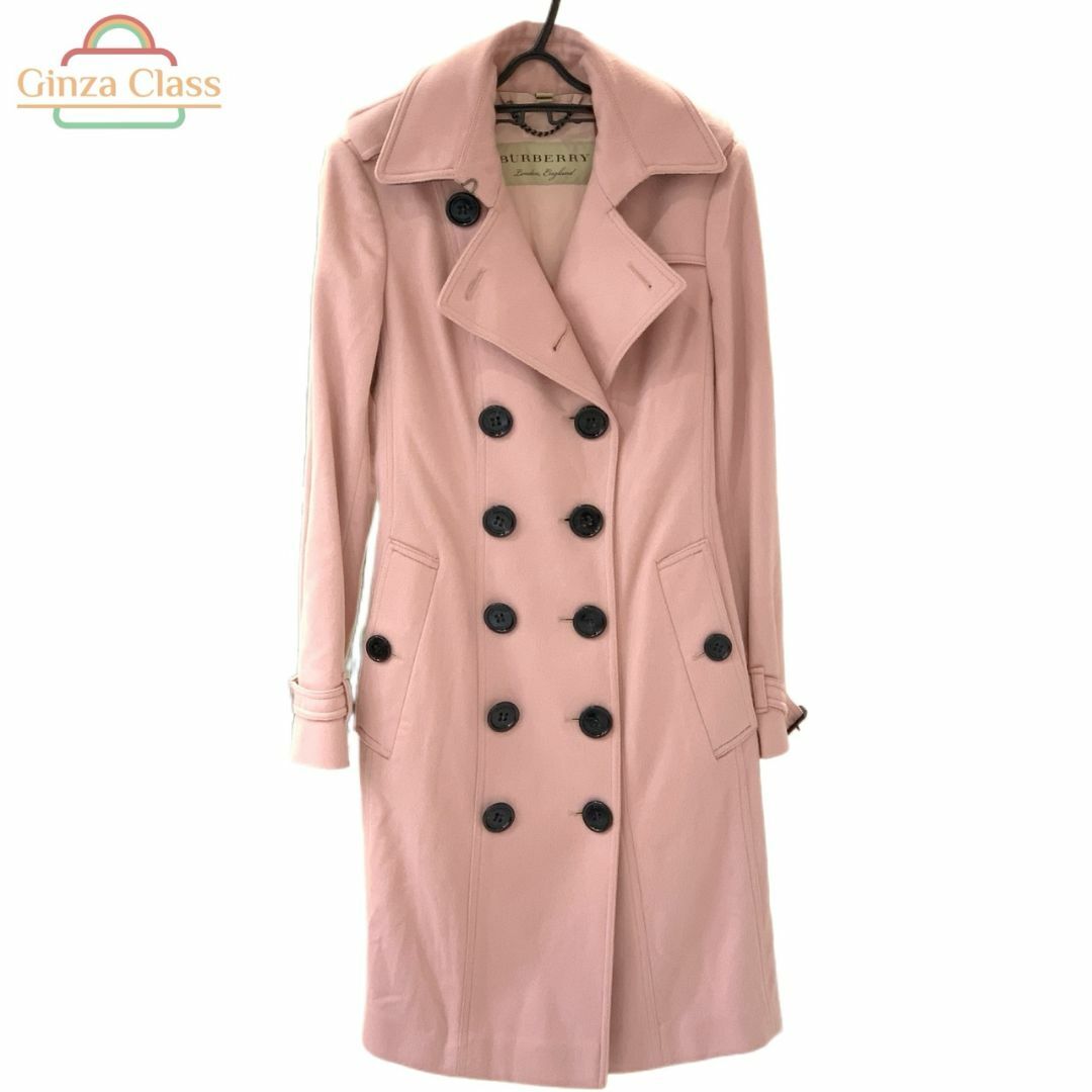 BURBERRY - BURBERRY バーバリー ダブルボタン ウールコート トレンチコート カシミヤ100％ ピンク系 サイズ6（S）