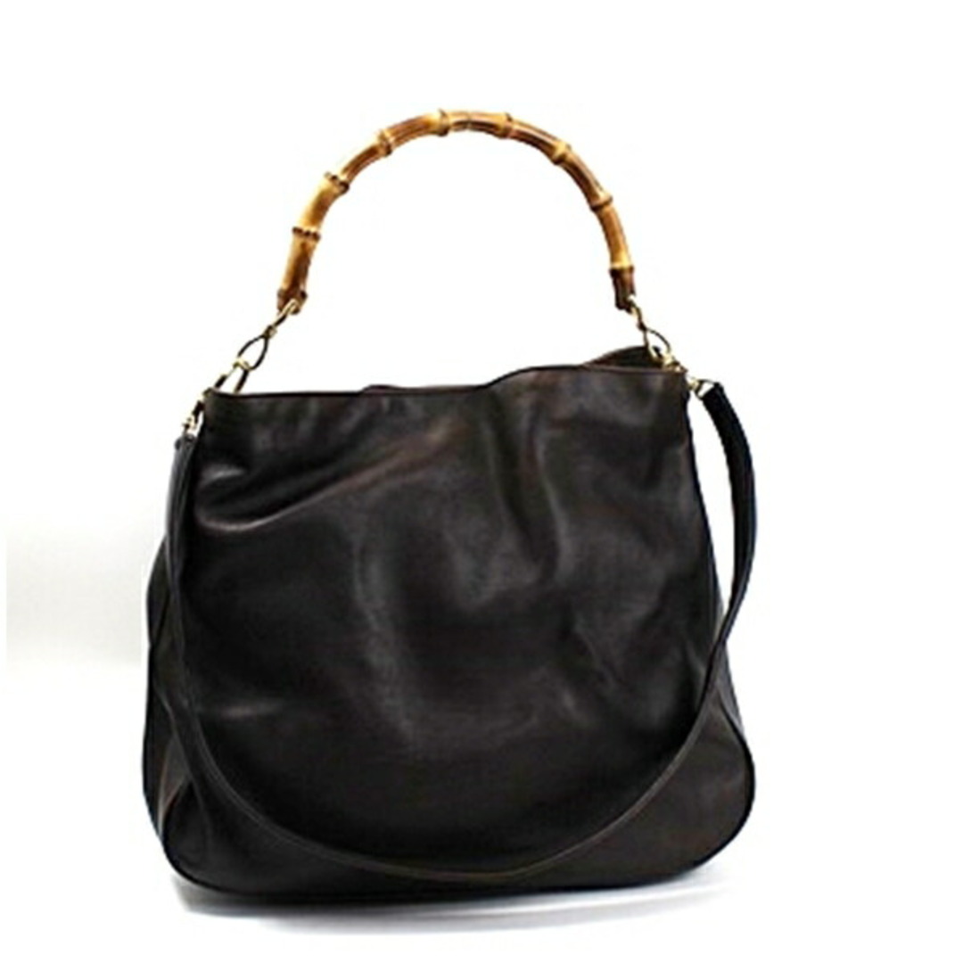 GUCCI - グッチ バンブー 2WAY ショルダーバッグ 肩掛け 斜め掛け レザー ブラウン 中古 Bランク GUCCI｜レディース 女性用 竹 2ウェイ 【送料無料】