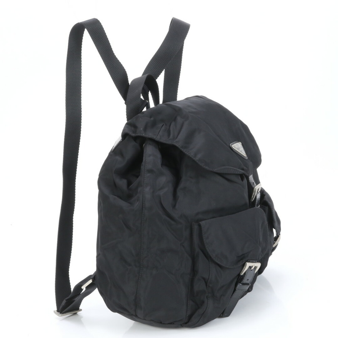 美品】鑑定済み プラダ ナイロンリュック レザー 三角ロゴ 美品】鑑定済み プラダ ナイロンリュック レザー 三角ロゴ