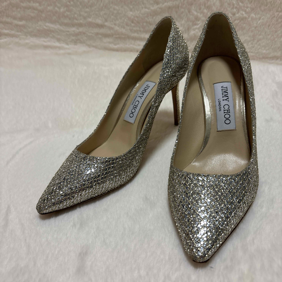【超美品】JIMMY CHOO ジミーチュウ　グリッターパンプスゴールド37