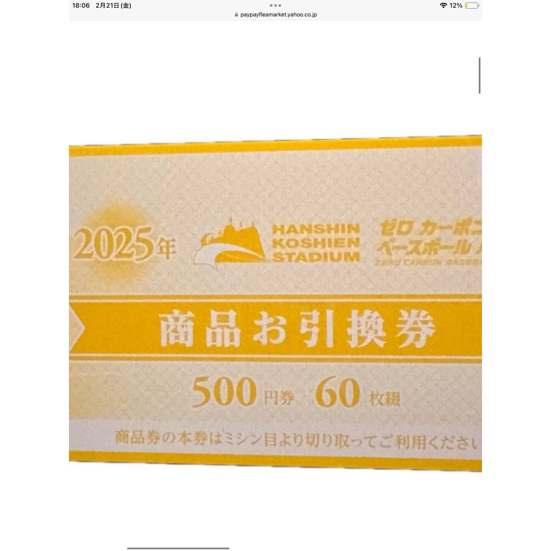 阪神甲子園球場 商品お引換券 500円券60枚綴 30,000円 阪神甲子園球場 商品お引換券 500円券60枚綴 30,000円