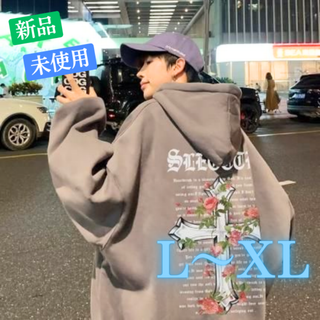 十字架 クロス 花柄 メンズ パーカー 韓国 ストリート 長袖 スウェット(パーカー)