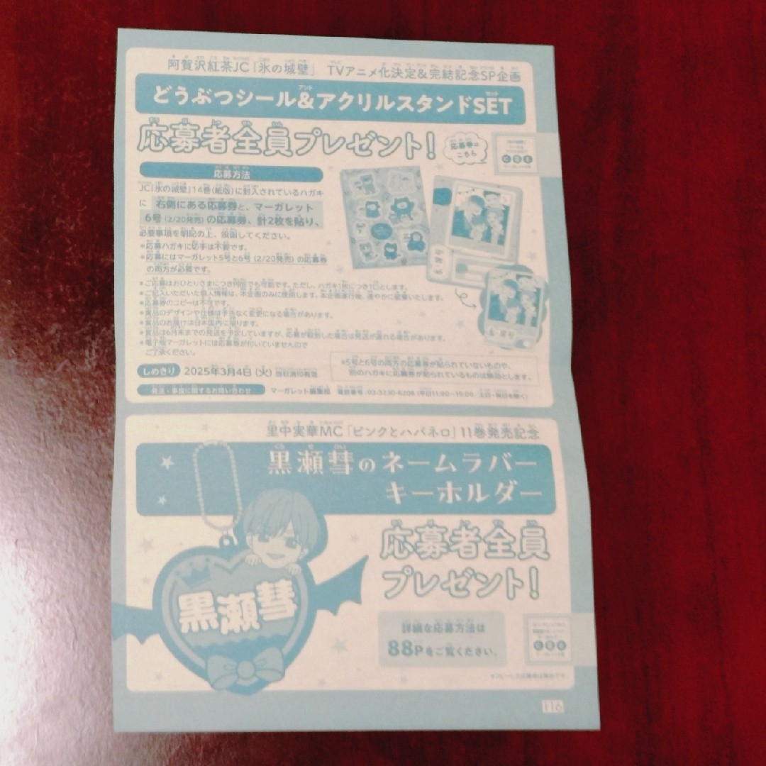 マーガレット5号応募券 エンタメ/ホビーの漫画(少女漫画)の商品写真