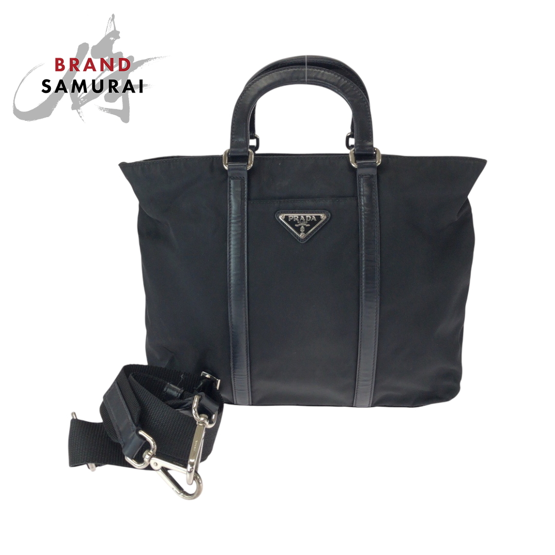 PRADA - 美品 PRADA プラダ テスート 三角ロゴプレート ブラック シルバー金具 ナイロン B1066M トートバッグ ショルダーバッグ ハンドバッグ 2way レディース 500595 【中古】