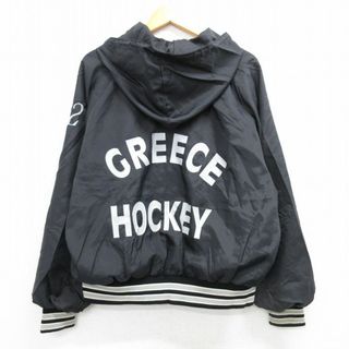 XL★古着 長袖 ハーフジップ ナイロン ジャケット パーカー メンズ 90年代 90s GREECE ホッケー ラグラン 黒 ブラック 25feb25 中古 アウター ウインドブレーカー(ダッフルコート)