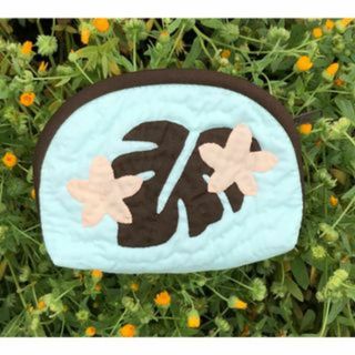 ＜正規品＞コスメポーチ ♡モンステラ♡ミントブルー♡ハワイアンキルト(ポーチ)