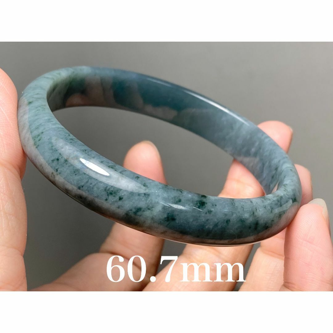 BG9-02 美品 糯氷種 深灰藍花 60.7MM グアテマラ産本翡翠 バングル