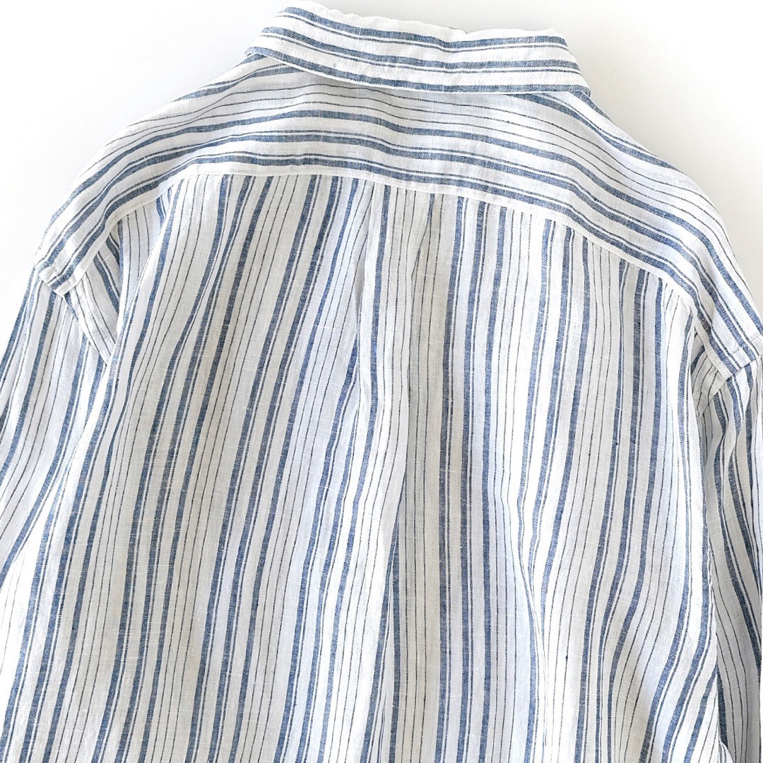 美品 POLO RALPH LAUREN ポロ ラルフローレン 現行タグ ポニー 刺繍 ストライプ 長袖 シャツ 青 白 メンズ XS 165/88A  ◆送料無料◆ 0764K