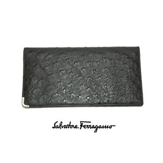 サルヴァトーレフェラガモ(Salvatore Ferragamo)のフェラガモ　オーストリッチ　長札入れ　メンズ財布　（ブラック）(長財布)