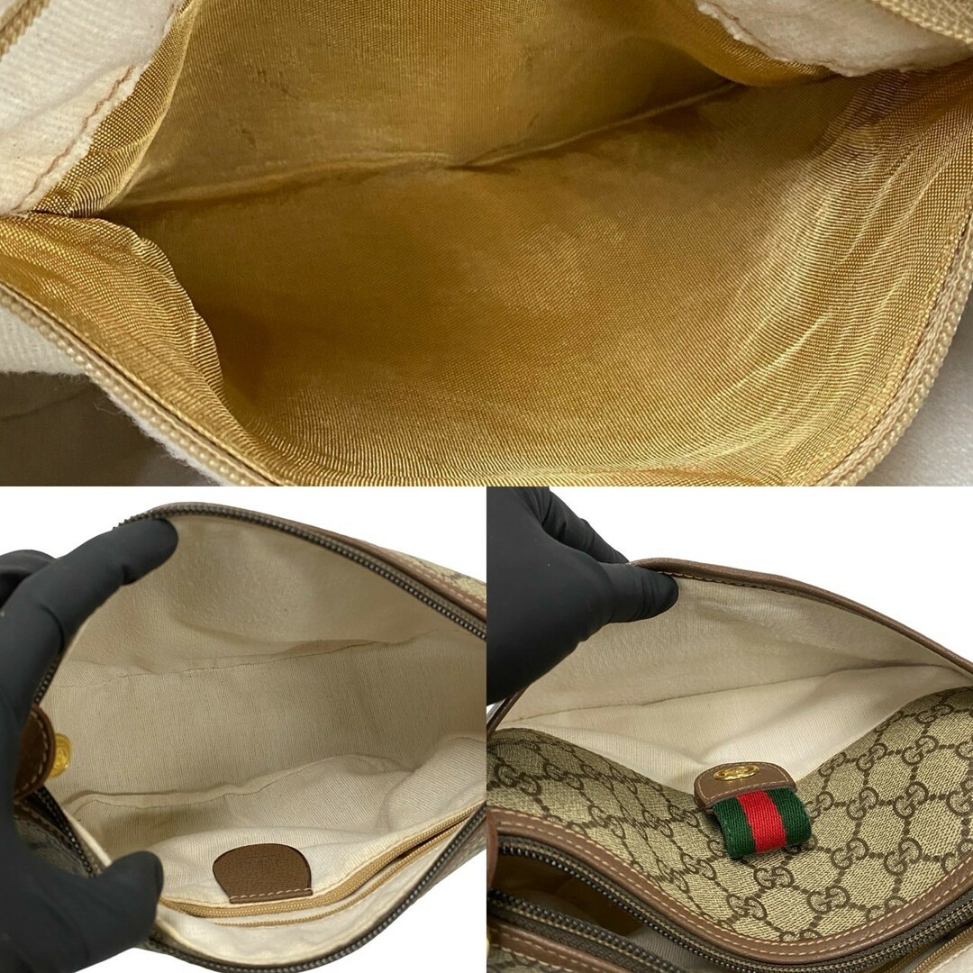 ほぼ未使用 GUCCI グッチ オールドグッチ ヴィンテージ シェリーライン GG ロゴ 金具 レザー ショルダーバッグ ポシェット ブラウン  166-8