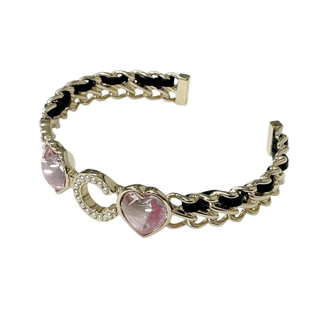 CHANEL - シャネル CHANEL ブレスレット バングル カフ ゴールド ブラック ロゴ ハート パール ラインストーン CHANEL - シャネル CHANEL ブレスレット バングル カフ ゴールド ブラック ロゴ ハート パール ラインストーン