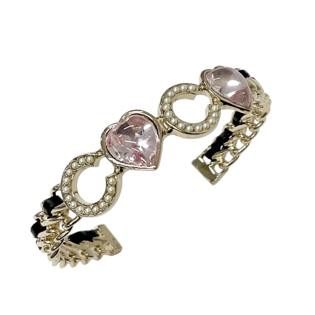 CHANEL - シャネル CHANEL ブレスレット バングル カフ ゴールド ブラック ロゴ ハート パール ラインストーン CHANEL - シャネル CHANEL ブレスレット バングル カフ ゴールド ブラック ロゴ ハート パール ラインストーン