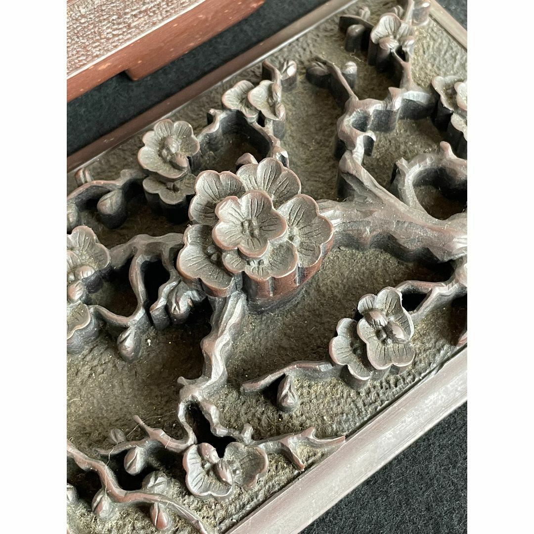 骨董 硯 端渓 赤間 彫刻 梅木 蓋付 銘有 赤間 書道具 中国 古美術