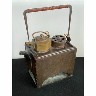 時代物 銅製 籐巻提手 酒燗器 燗銅壷 野燗炉 銅壺 薬燗壷 急須 骨董 古美術(金属工芸)
