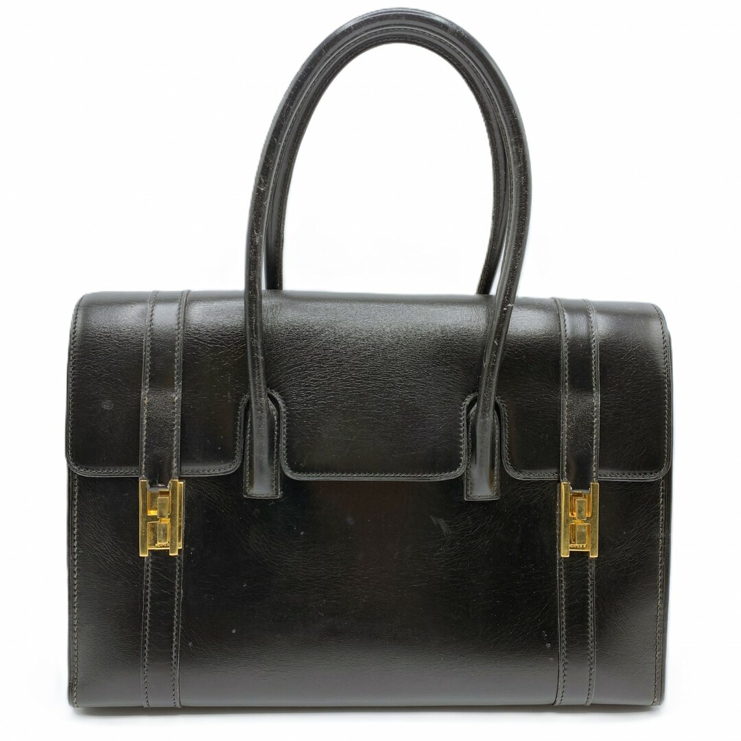 エルメス ドラッグ30 ゴールド金具 ボックスカーフ レザ－ ハンド バッグ レディース ブラック HERMES  Bランク 中古