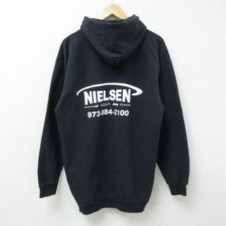 L★古着 長袖 スウェット パーカー メンズ 00年代 00s NIELSEN 黒 ブラック 25feb26 中古 スエット トレーナー トップス(パーカー)