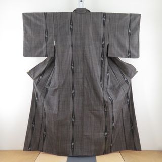 紬 着物 大島紬 立涌に花模様 黒色ｘ茶色 袷 広衿 カジュアル 仕立て上がり着物 身丈159cm(着物)