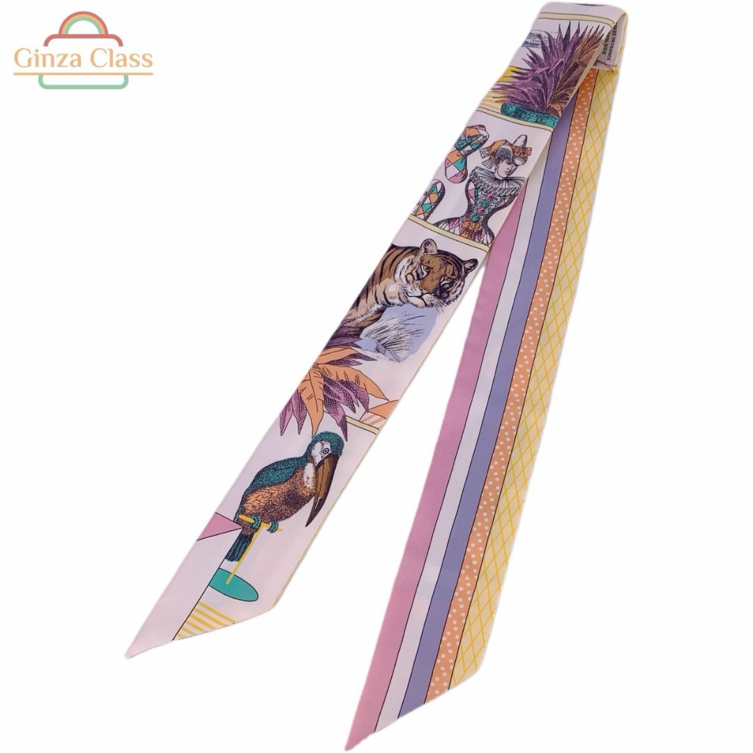 HERMES - 【新品未使用】HERMES エルメス ツイリー「グランテアトルヌーヴォー」GRAND THEATRE NOUVEAU シルク100% ホワイト/ヴェール/アプリコット マルチカラー スカーフ 送料無料 ginzaclass