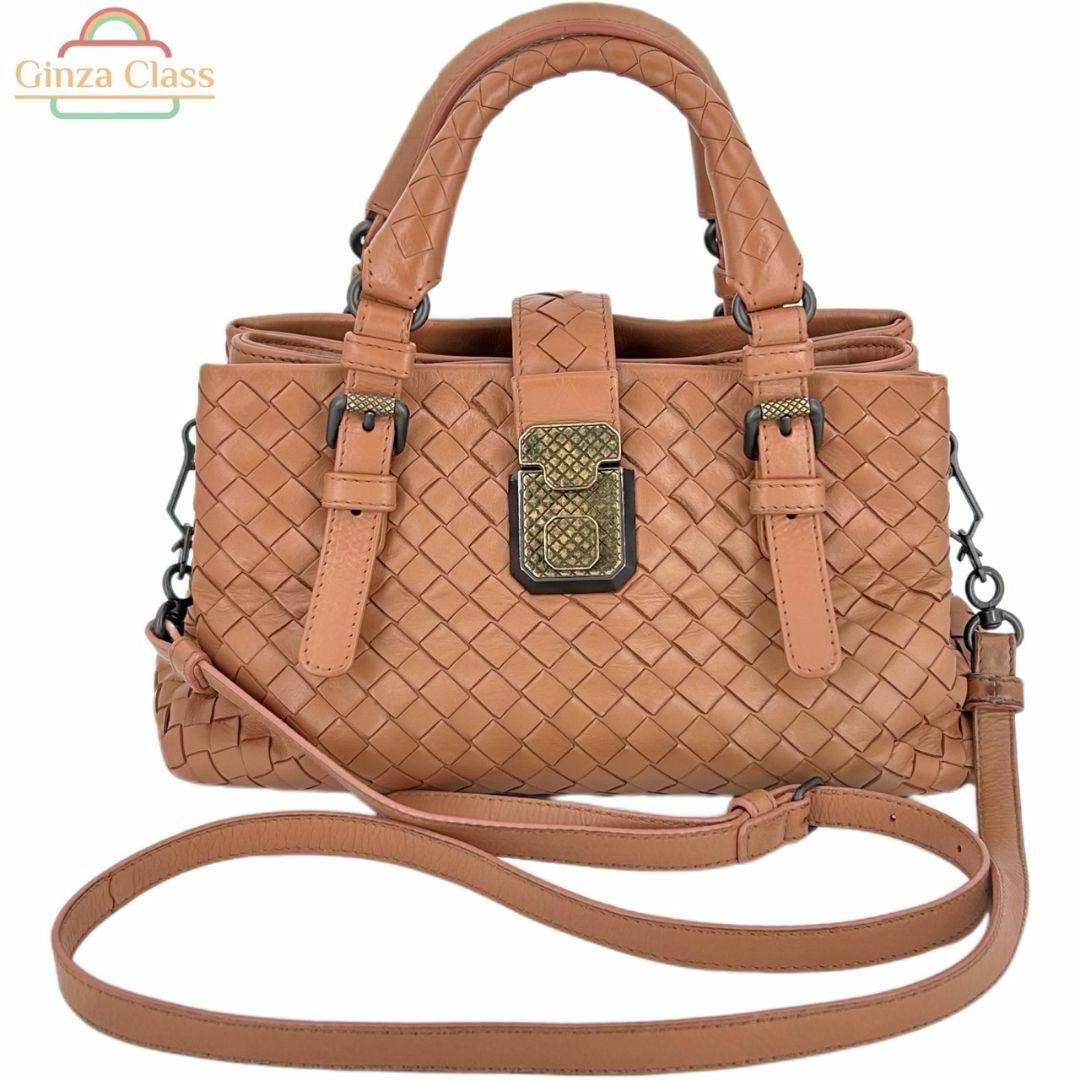 BOTTEGA VENETA - BOTTEGA VENETA ボッテガヴェネタ イントレチャート ローマバッグ スモール 2Wayバッグ カーフスキン ベージュ系 489509 2WAY ハンドバッグ ショルダーバッグ Ginza Class Luxury Shop