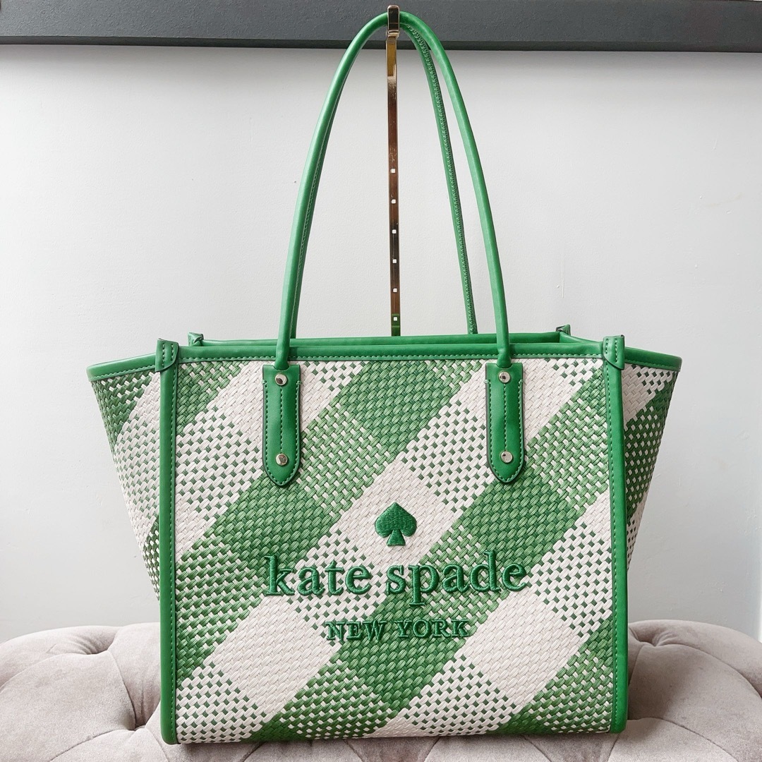 kate spade NEW YORK - ケイトスペード オーバーサイズ ウーブン ギンガムラージ トート