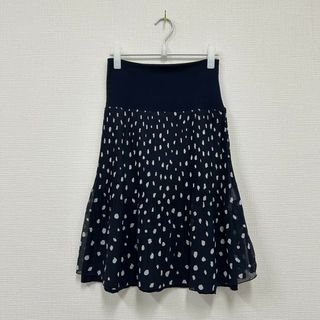 【OFUON】オフオン　紺系　38　プリーツスカート　水玉　ハイウエスト　カジュアル　ボトムス(その他)