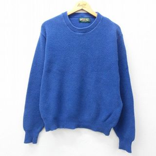 アメリカンイーグル(American Eagle)のL★古着 アメリカンイーグル American Eagle 長袖 セーター メンズ 90年代 90s 無地 コットン クルーネック USA製 青 ブルー 25feb27 中古 ニット トップス(ニット/セーター)