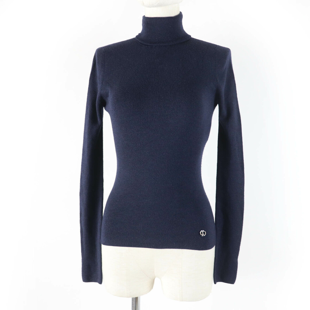 Christian Dior - 美品☆Christian Dior クリスチャンディオール カシミヤ シルク CDロゴ タートルネック 長袖 ニット ネイビー 42 イタリア製 正規品 レディース