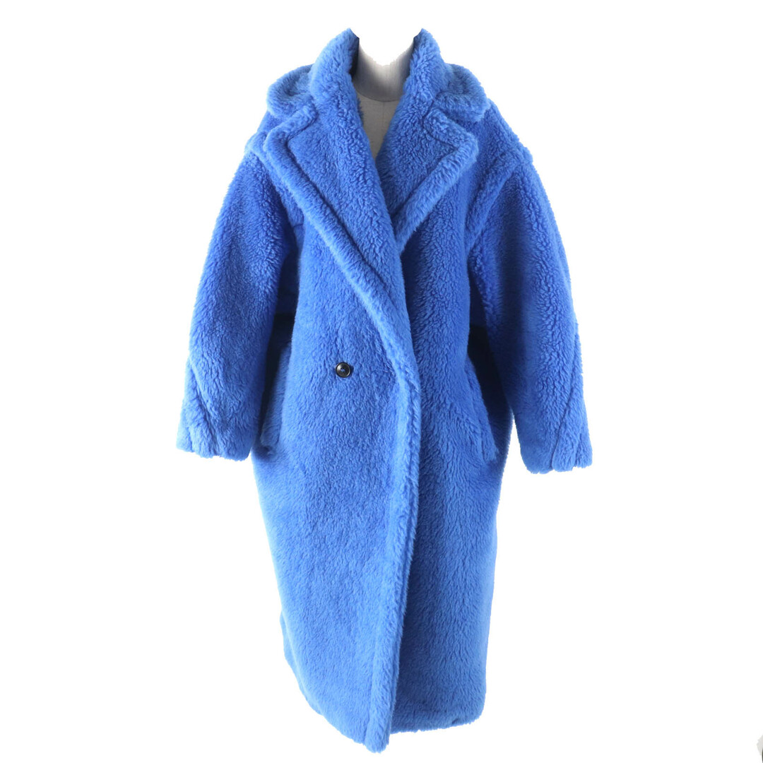 Max Mara - 極美品△Max Mara マックスマーラ 2021年製 101613196 アルパカ シルク混 白タグ テディベア ダブルブレスト ボア ロング コート ブルー M イタリア製 正規品 レディース