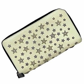 ジミーチュウ(JIMMY CHOO)のジミーチュウ ラウンドファスナー 長財布 クリームイエロー ブラック シルバー 財布 レザー スタッズ ストーン 中古 JIMMY CHOO ロング ウォレット 箱付き 星 ファスナー 定番 人気 お洒落 スター 黒色 革 小物 高級感(財布)