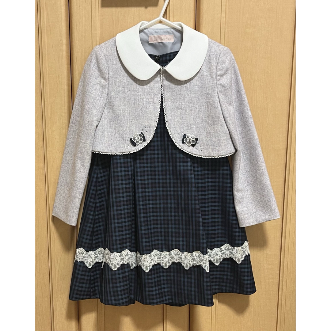 リリィランディ　120cm フォーマルアンサンブル　緑チェック キッズ/ベビー/マタニティのキッズ服女の子用(90cm~)(ドレス/フォーマル)の商品写真