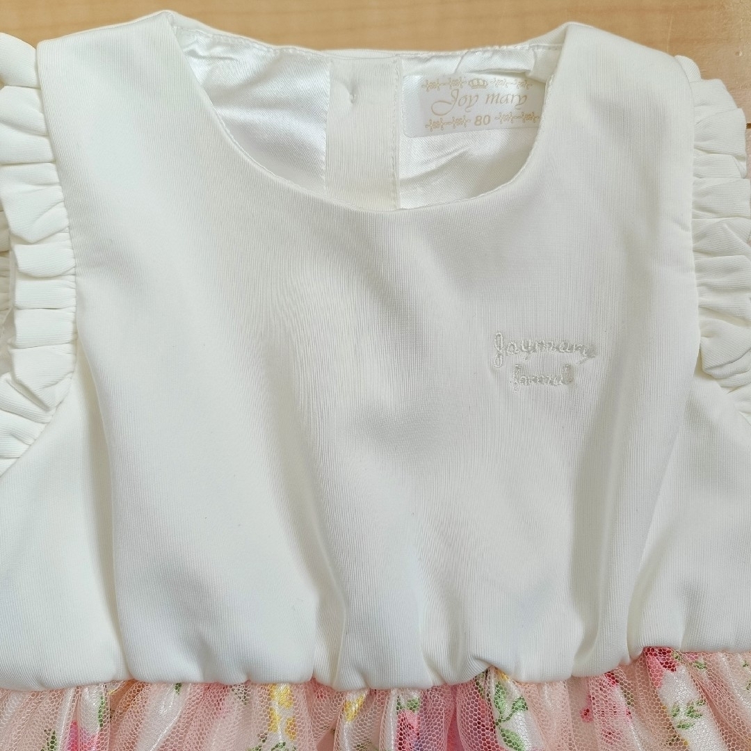 西松屋(ニシマツヤ)の【新品未使用】西松屋　ドッキングワンピース　花柄　チュール　フリル　ピンク　80 キッズ/ベビー/マタニティのベビー服(~85cm)(ワンピース)の商品写真