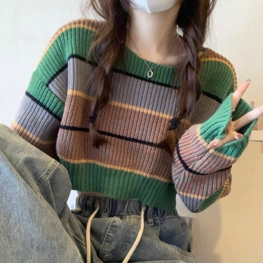 売れてます】ボーダー シンプル トップス カラフル ニット 韓国 売れてます】ボーダー シンプル トップス カラフル ニット 韓国