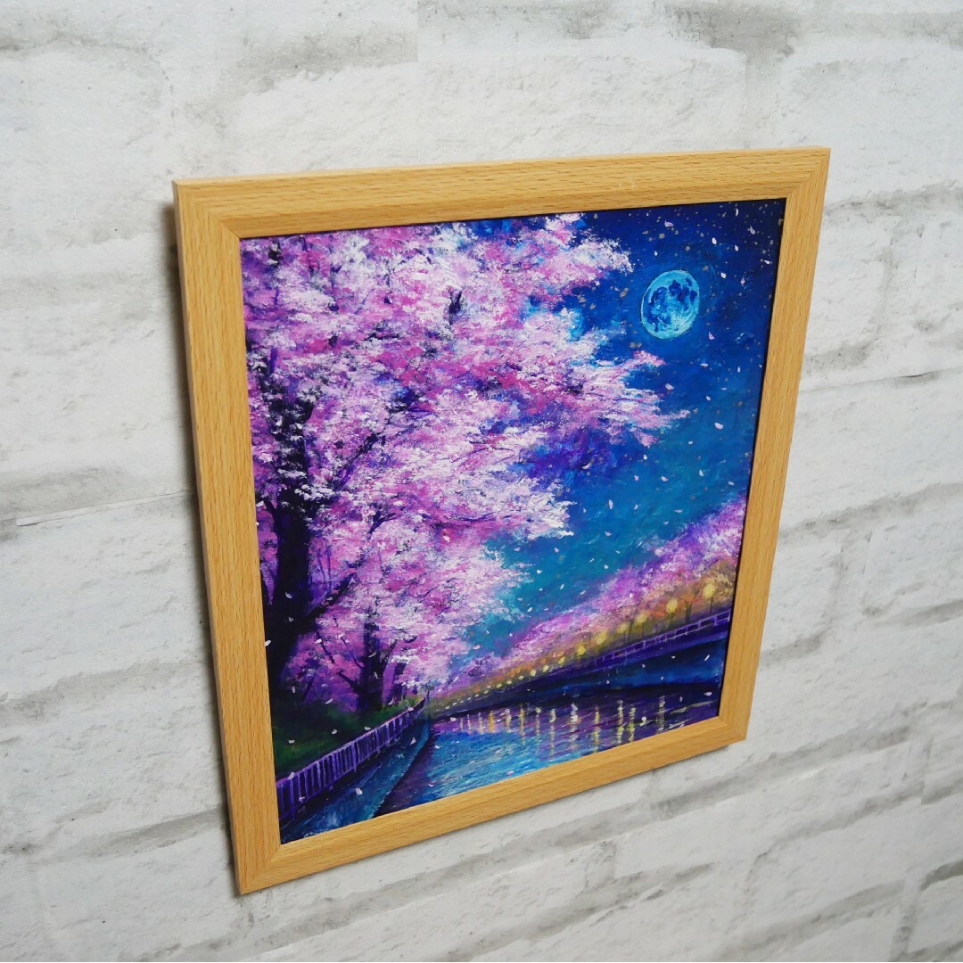 油絵 油彩 油彩画 絵画 絵【青い満月の夜桜】の通販 by アート 油絵 油彩 油彩画 絵画 絵【青い満月の夜桜】の通販 by アート