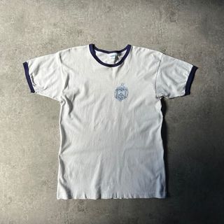 チャンピオン(Champion)の70s チャンピオン リンガーtシャツ USA製 L 白×紫 USNA 染み込み(Tシャツ/カットソー(半袖/袖なし))